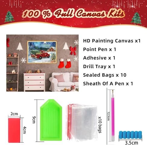 مجموعة الرسم الماسي للكريسماس، مجموعة فنية بتصميم شاحنة حمراء للبالغين، 12 × 16 انش للرسم اليدوي بالارقام، لوحات منقطة ماسية كاملة الحفر لفنون الصور والحرف اليدوية لديكور الحائط المنزلي (ليلة ثلجية) in Kuwait