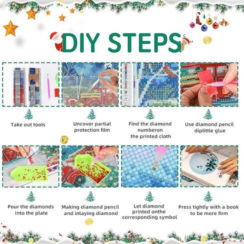 مجموعة الرسم الماسي للكريسماس، مجموعة فنية بتصميم شاحنة حمراء للبالغين، 12 × 16 انش للرسم اليدوي بالارقام، لوحات منقطة ماسية كاملة الحفر لفنون الصور والحرف اليدوية لديكور الحائط المنزلي (ليلة ثلجية) in Kuwait