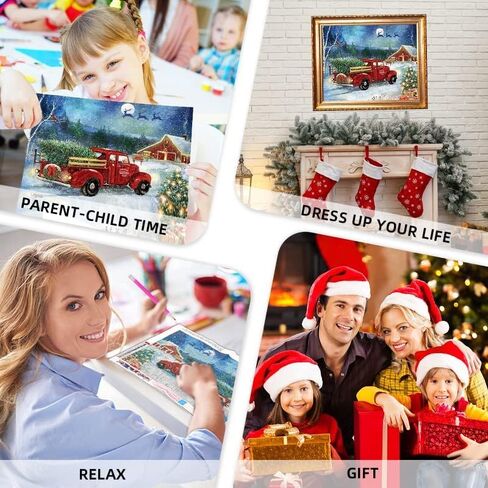 مجموعة الرسم الماسي للكريسماس، مجموعة فنية بتصميم شاحنة حمراء للبالغين، 12 × 16 انش للرسم اليدوي بالارقام، لوحات منقطة ماسية كاملة الحفر لفنون الصور والحرف اليدوية لديكور الحائط المنزلي (ليلة ثلجية) in Kuwait