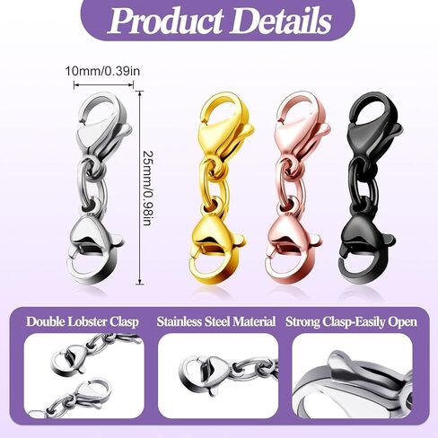 Double Lobster Clasp Extender Double Claw Connector Bracelet Extension Clasp Small Bracelet Extender Necklace Shortener Clasp for DIY Jewelry Making 0.98 Inch(Silver,0.98 Inch) in Kuwait