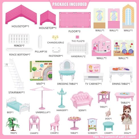 بيت الدمى الصغير تودو للفتيات، بيت الدمى مع أضواء، بساط اللعب والدمى، بناء منزل اللعب التظاهري مع إكسسوارات الأثاث والأدوات المنزلية، بيت لعب للفتيات 3-12 (9 غرف) in Kuwait