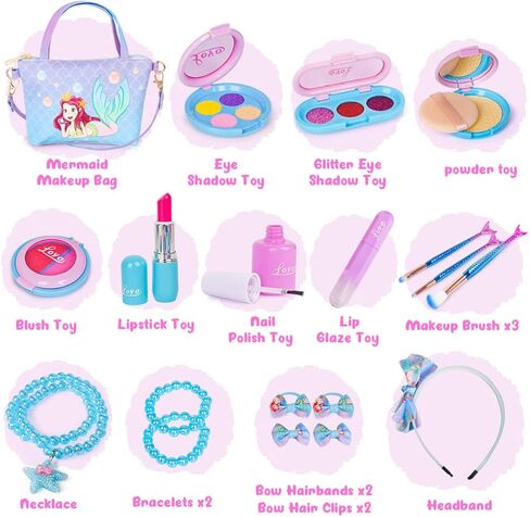 مجموعات مكياج Loyo Girls Pretend Play، مجموعات مكياج وهمية مع حقيبة مستحضرات تجميل لهدايا عيد ميلاد الفتيات الصغيرات، مجموعة مكياج ألعاب مستحضرات التجميل للأطفال للفتيات الصغيرات بعمر 3 و4 و5 (ليست مكياج حقيقي) in Kuwait