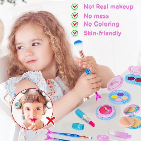مجموعات مكياج Loyo Girls Pretend Play، مجموعات مكياج وهمية مع حقيبة مستحضرات تجميل لهدايا عيد ميلاد الفتيات الصغيرات، مجموعة مكياج ألعاب مستحضرات التجميل للأطفال للفتيات الصغيرات بعمر 3 و4 و5 (ليست مكياج حقيقي) in Kuwait