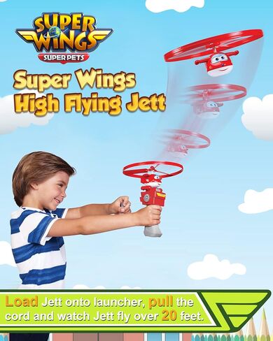 Super Wings High Flying Jett, Airplane Toy Figure & Launcher, Fly Over 20 Feet, Toys for 3+ Years Old Boys and Girls, Best Birthday Gifts for Kids in Saudi Arabia