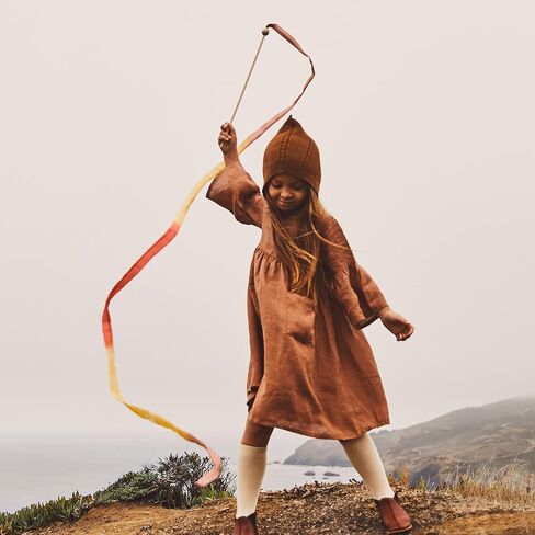 Sarah's Silks Boho Rainbow Streamer - 8' Long Ribbon Wand for Kids, Pretend Play, Dance, Baton Stick Twirling, and Gymnastics Party Favors | 100% Silk and Wood Montessori and Waldorf Toys in Kuwait