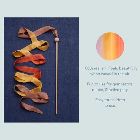 Sarah's Silks Boho Rainbow Streamer - 8' Long Ribbon Wand for Kids, Pretend Play, Dance, Baton Stick Twirling, and Gymnastics Party Favors | 100% Silk and Wood Montessori and Waldorf Toys in Kuwait