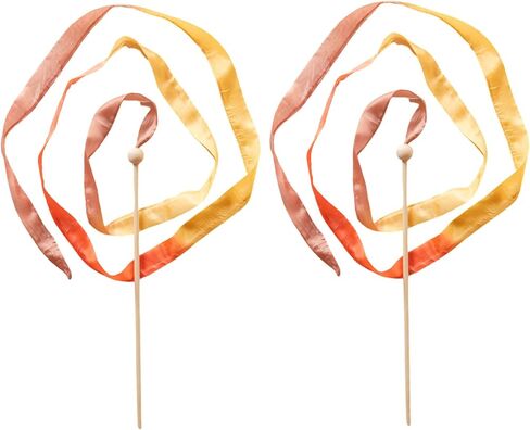 Sarah's Silks Boho Rainbow Streamer - 8' Long Ribbon Wand for Kids, Pretend Play, Dance, Baton Stick Twirling, and Gymnastics Party Favors | 100% Silk and Wood Montessori and Waldorf Toys in Kuwait