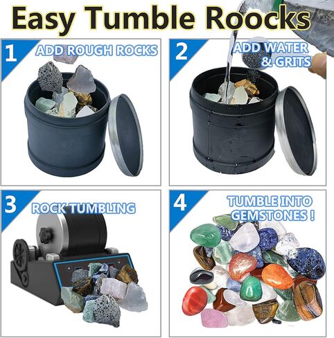 مجموعة كاملة من Rock Tumbler Grit 4 خطوات، إجمالي 3 أرطال، يمكنها تلميع ما يصل إلى 20 رطلاً من الصخور، وسائط تلميع الصخور لأي علامة تجارية Rock Tumbler، ملمع الصخور، ملمع الحجر in Kuwait