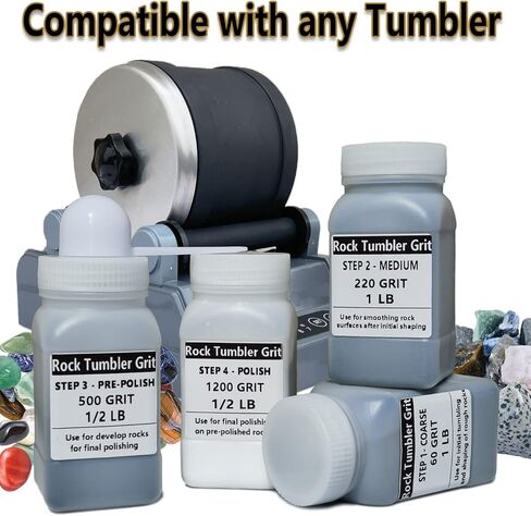 مجموعة كاملة من Rock Tumbler Grit 4 خطوات، إجمالي 3 أرطال، يمكنها تلميع ما يصل إلى 20 رطلاً من الصخور، وسائط تلميع الصخور لأي علامة تجارية Rock Tumbler، ملمع الصخور، ملمع الحجر in Kuwait