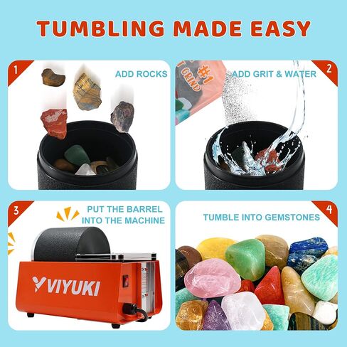 VIYUKI Christmas Professional Electric Kids Rock Stone Tumbler Kit 3LB Rock Polisher - طقم بهلوان صخري كامل مع بهلوان متين وصخور وحصباء ومجموعة العلوم الجذعية التعليمية للأطفال من جميع الأعمار in Kuwait