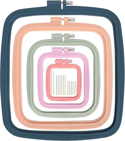 Aoibrloy 5 Sizes Square Embroidery Hoop with 16 Pieces Needle, ABS Plastic Multicolor Cross Stitch Hoop for Cross Stitch, DIY Embroidery Project, 2.8 Inch-9.8 Inch in Kuwait