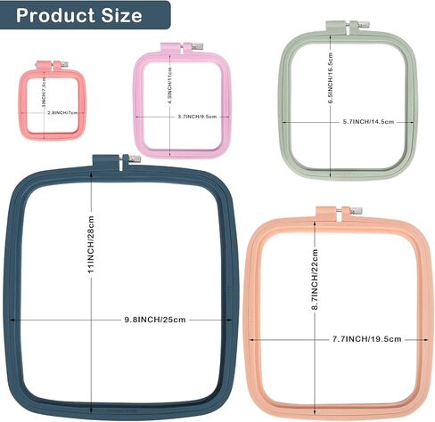 Aoibrloy 5 Sizes Square Embroidery Hoop with 16 Pieces Needle, ABS Plastic Multicolor Cross Stitch Hoop for Cross Stitch, DIY Embroidery Project, 2.8 Inch-9.8 Inch in Kuwait