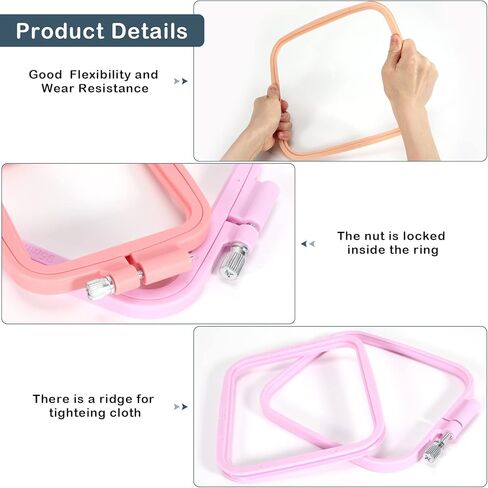 Aoibrloy 5 Sizes Square Embroidery Hoop with 16 Pieces Needle, ABS Plastic Multicolor Cross Stitch Hoop for Cross Stitch, DIY Embroidery Project, 2.8 Inch-9.8 Inch in Kuwait