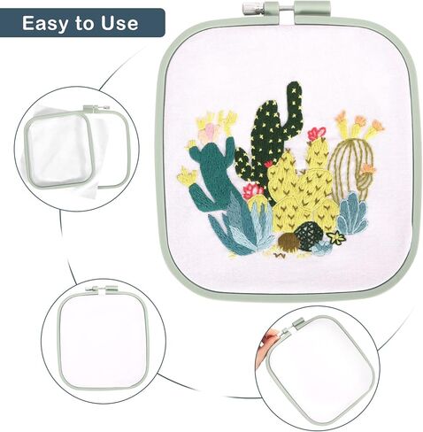 Aoibrloy 5 Sizes Square Embroidery Hoop with 16 Pieces Needle, ABS Plastic Multicolor Cross Stitch Hoop for Cross Stitch, DIY Embroidery Project, 2.8 Inch-9.8 Inch in Kuwait
