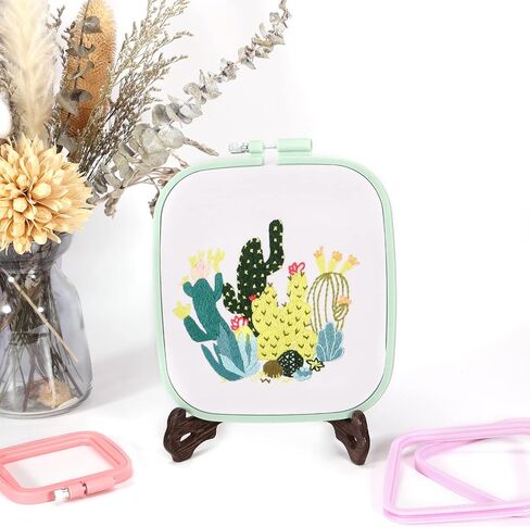 Aoibrloy 5 Sizes Square Embroidery Hoop with 16 Pieces Needle, ABS Plastic Multicolor Cross Stitch Hoop for Cross Stitch, DIY Embroidery Project, 2.8 Inch-9.8 Inch in Kuwait