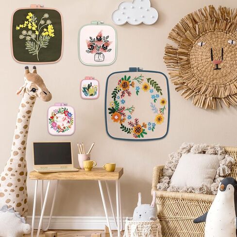 Aoibrloy 5 Sizes Square Embroidery Hoop with 16 Pieces Needle, ABS Plastic Multicolor Cross Stitch Hoop for Cross Stitch, DIY Embroidery Project, 2.8 Inch-9.8 Inch in Kuwait