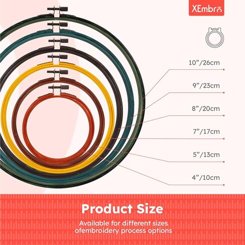 XEmbro 6 Pieces 6 Size Vintage Embroidery Hoops Bamboo Cross Stitch Needlework Circle Rings for Craft Sewing and Ornaments in Kuwait