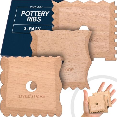 Byllstore Pottery Ribs & Trimming Tools | 2 Foot Shaper Tools | 4 Clay Texture Ribs | Solid Beech Wood | Several Pack Options (2-Pack) in Kuwait