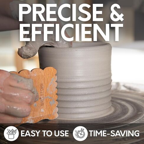 Byllstore Pottery Ribs & Trimming Tools | 2 Foot Shaper Tools | 4 Clay Texture Ribs | Solid Beech Wood | Several Pack Options (2-Pack) in Kuwait