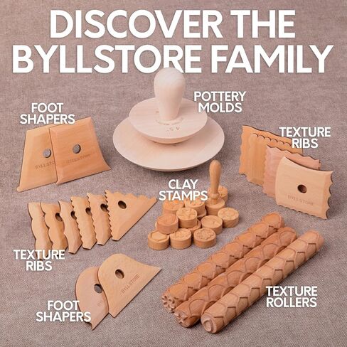 Byllstore Pottery Ribs & Trimming Tools | 2 Foot Shaper Tools | 4 Clay Texture Ribs | Solid Beech Wood | Several Pack Options (2-Pack) in Kuwait