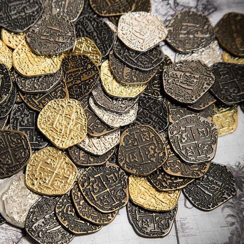 Beverly Oaks Metal Pirate Coins - Gold and Silver Spanish Doubloon Replicas - Fantasy Metal Coin Pirate Treasure (30-Coins) in Kuwait