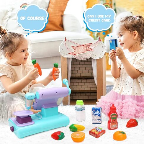 POQCCT Play لعبة تسجيل النقود مع ماسح ضوئي للأطفال - آلة حاسبة ناطقة مسجلة للنقود مع ميكروفون الترحيل، بطاقة الائتمان، لعب المال لعمر 3 سنوات، أزرق، 21 قطعة in Kuwait