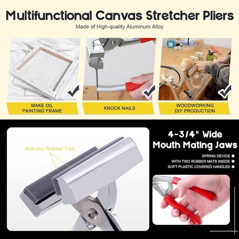 Mardatt 3 Pcs Heavy Duty Canvas Stretcher Pliers and Staple Remover and Tack Puller Tool, Aluminum Alloy Canvas Stretching Pliers with Spring Rubber Handle for Stretching Canvas Clamp Oil Painting in Saudi Arabia