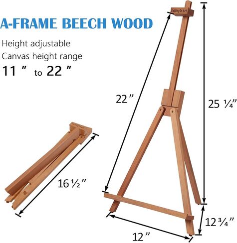 حامل عرض حامل للطاولة مقاس 25 بوصة من Falling in Art Beechwood للرسم - يحمل قماشًا يصل ارتفاعه إلى 22 1/2 بوصة، حامل ثلاثي القوائم للفنان على شكل حرف A مع أقدام مطاطية، حامل صور ولافتات محمول in Kuwait