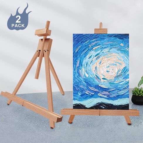 Miratuso Art Easel (عبوتان) حامل رسم على شكل حرف A، حامل عرض خشبي يحمل قماشًا يصل ارتفاعه إلى 22 بوصة، حامل طاولة محمول وحامل لافتات، حامل سفر قابل للطي، سهل الحمل in Kuwait