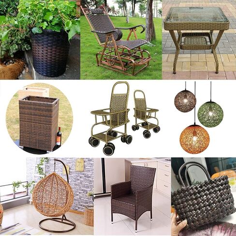 Queenbox 500g(60m) Gradient Round Synthetic Rattan Weaving, Repair Material Plastic Synthetic Rattan for Knit Repair Furniture Chair Table Storage Baske, 02 Coffee * 3mm in Kuwait
