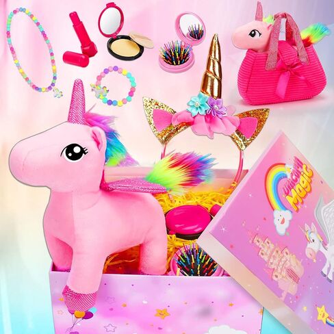 يونيكورن هدية مربع للفتيات يونيكورن أفخم لعبة الحيوانات الأليفة لعب المحفظة لمدة 3 4 5 6 سنوات من العمر الفتيات هدايا عيد ميلاد التظاهر اللعب ماكياج يونيكورن الحيوانات المحشوة للأطفال فتاة سن 2-4 5-6 6-8 عيد الفصح سلة الحشو in Kuwait