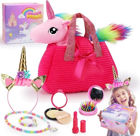 يونيكورن هدية مربع للفتيات يونيكورن أفخم لعبة الحيوانات الأليفة لعب المحفظة لمدة 3 4 5 6 سنوات من العمر الفتيات هدايا عيد ميلاد التظاهر اللعب ماكياج يونيكورن الحيوانات المحشوة للأطفال فتاة سن 2-4 5-6 6-8 عيد الفصح سلة الحشو in Kuwait