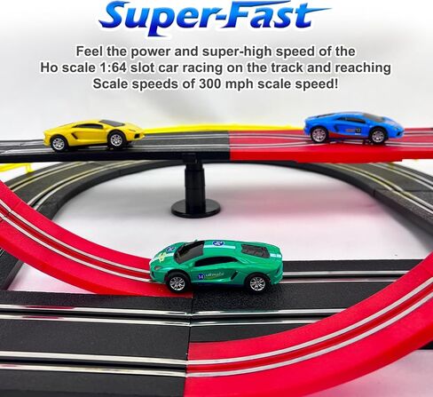 GINCHO High Speed Series Tram Dual Track Set, 8.2m Electric Track with 3 Vehicles Slot car Racing, Comes with 2 Hand Controls and Track Parts and a Lap Counter，Toys Gifts for 8 9 10 11 12 Boys Girls in Kuwait