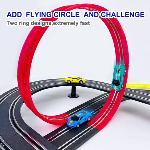 GINCHO High Speed Series Tram Dual Track Set, 8.2m Electric Track with 3 Vehicles Slot car Racing, Comes with 2 Hand Controls and Track Parts and a Lap Counter，Toys Gifts for 8 9 10 11 12 Boys Girls in Kuwait