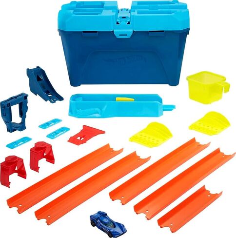 Hot Wheels Track Builder Unlimited Stunt Crash Box Play Set with 18 Building Components in Storage Box with Lid & One 1:64 Scale Hot Wheels Car, Awesome Gift for Kids 6 to 12 Years Old in Saudi Arabia