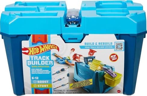 Hot Wheels Track Builder Unlimited Stunt Crash Box Play Set with 18 Building Components in Storage Box with Lid & One 1:64 Scale Hot Wheels Car, Awesome Gift for Kids 6 to 12 Years Old in Saudi Arabia
