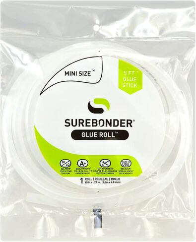 Surebonder Mini Hot Glue Stick Roll, 60" (5 Feet), 5/16" Diameter - Long Glue Stick, Uninterrupted Gluing, All Purpose for Crafting and DIY, Clear in Kuwait