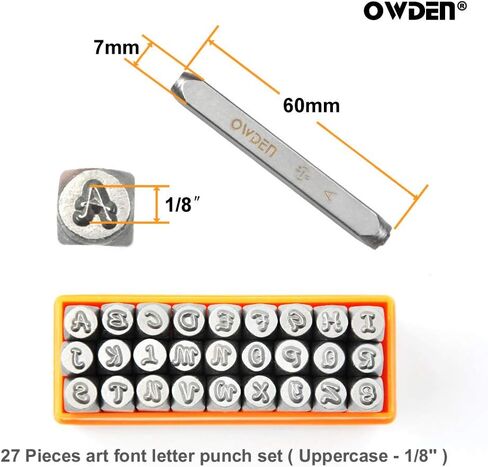 اودين مجموعة خرامة حروف معدنية كبيرة احترافية (1/8 انش - 3 ملم)، خرامة ختم المجوهرات مع مجموعة مكعبات من الستيل، مجموعة ختم حروف معدنية لصنع المجوهرات. in Kuwait