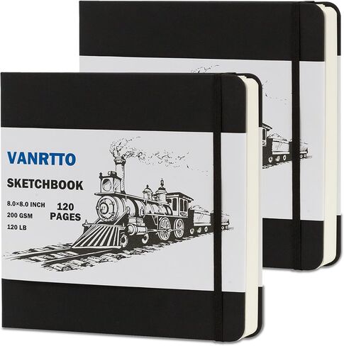كتاب رسم بغلاف مقوى، دفتر رسم مربع مع ورق رسم سميك 120 رطل/200 جرام في المتر المربع، 120 صفحة/60 ورقة لوحة رسم للبالغين والأطفال، دفتر رسم كبير للوسائط المختلطة مقاس 8 × 8 بوصة in Kuwait