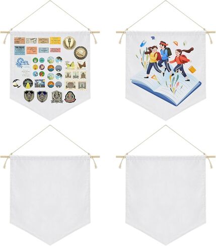 Pin Display Banners- Blank Cotton Canvas Wall Enamel Pins Collection Display Banner with Wooden Hanging Sticks & Strings for Patches Lapels Buttons Organizer (4 Pcs) in Kuwait