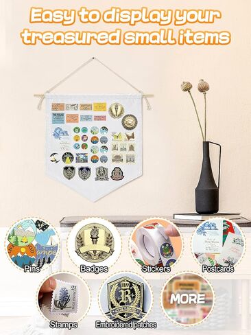 Pin Display Banners- Blank Cotton Canvas Wall Enamel Pins Collection Display Banner with Wooden Hanging Sticks & Strings for Patches Lapels Buttons Organizer (4 Pcs) in Kuwait