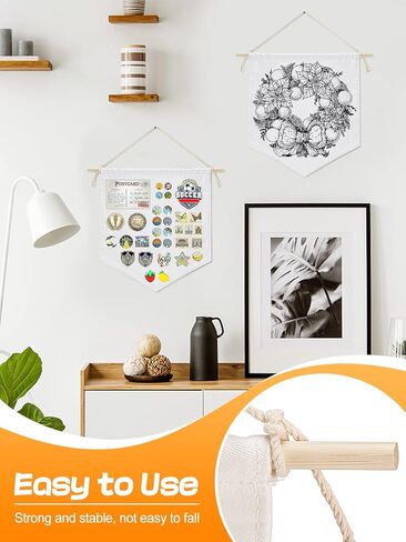 Pin Display Banners- Blank Cotton Canvas Wall Enamel Pins Collection Display Banner with Wooden Hanging Sticks & Strings for Patches Lapels Buttons Organizer (4 Pcs) in Kuwait