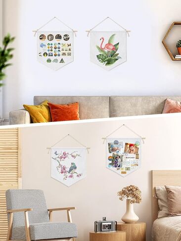 Pin Display Banners- Blank Cotton Canvas Wall Enamel Pins Collection Display Banner with Wooden Hanging Sticks & Strings for Patches Lapels Buttons Organizer (4 Pcs) in Kuwait