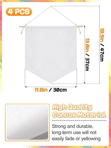 Pin Display Banners- Blank Cotton Canvas Wall Enamel Pins Collection Display Banner with Wooden Hanging Sticks & Strings for Patches Lapels Buttons Organizer (4 Pcs) in Kuwait