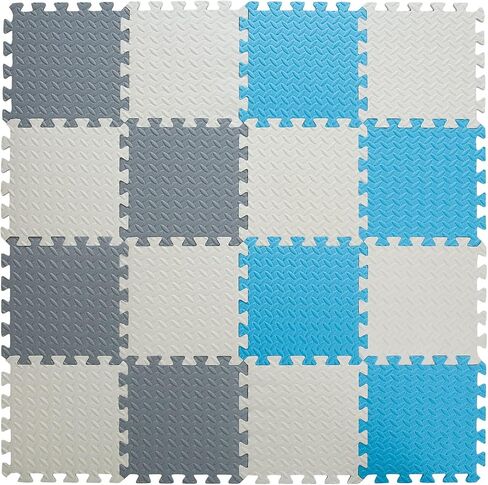 16 Tiles Foam Play Mat, Soft & Safe EVA Foam Mats for Floor, Square Play Mat, Kids Foam Puzzle Floor Mat, 47x47 Play Mat for Playpen(Dark Blue/Gray Blue/Light Blue/Blue) in Saudi Arabia