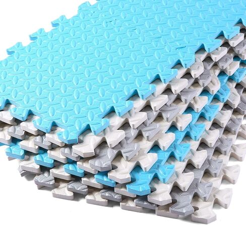 16 Tiles Foam Play Mat, Soft & Safe EVA Foam Mats for Floor, Square Play Mat, Kids Foam Puzzle Floor Mat, 47x47 Play Mat for Playpen(Dark Blue/Gray Blue/Light Blue/Blue) in Saudi Arabia