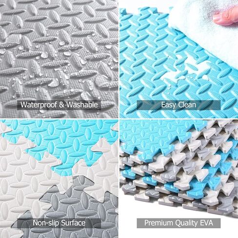 16 Tiles Foam Play Mat, Soft & Safe EVA Foam Mats for Floor, Square Play Mat, Kids Foam Puzzle Floor Mat, 47x47 Play Mat for Playpen(Dark Blue/Gray Blue/Light Blue/Blue) in Saudi Arabia