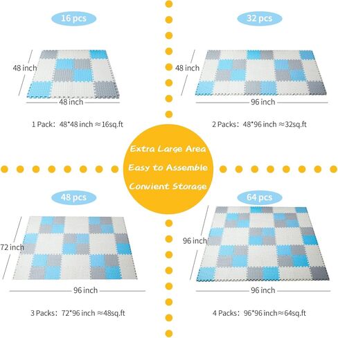 16 Tiles Foam Play Mat, Soft & Safe EVA Foam Mats for Floor, Square Play Mat, Kids Foam Puzzle Floor Mat, 47x47 Play Mat for Playpen(Dark Blue/Gray Blue/Light Blue/Blue) in Saudi Arabia
