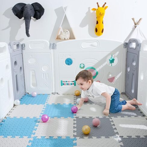 16 Tiles Foam Play Mat, Soft & Safe EVA Foam Mats for Floor, Square Play Mat, Kids Foam Puzzle Floor Mat, 47x47 Play Mat for Playpen(Dark Blue/Gray Blue/Light Blue/Blue) in Saudi Arabia