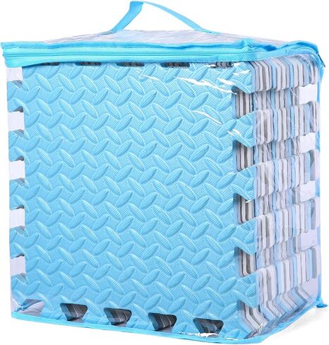 16 Tiles Foam Play Mat, Soft & Safe EVA Foam Mats for Floor, Square Play Mat, Kids Foam Puzzle Floor Mat, 47x47 Play Mat for Playpen(Dark Blue/Gray Blue/Light Blue/Blue) in Saudi Arabia
